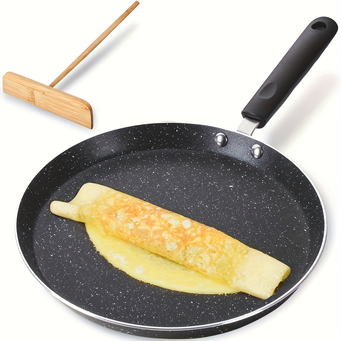   inch aluminum crepe pan with diffuser non stick granite coated   for pancakes egg rolls     lightweight fry pan with bakelite handle induction compatible hand wash only   ptfe free details 4