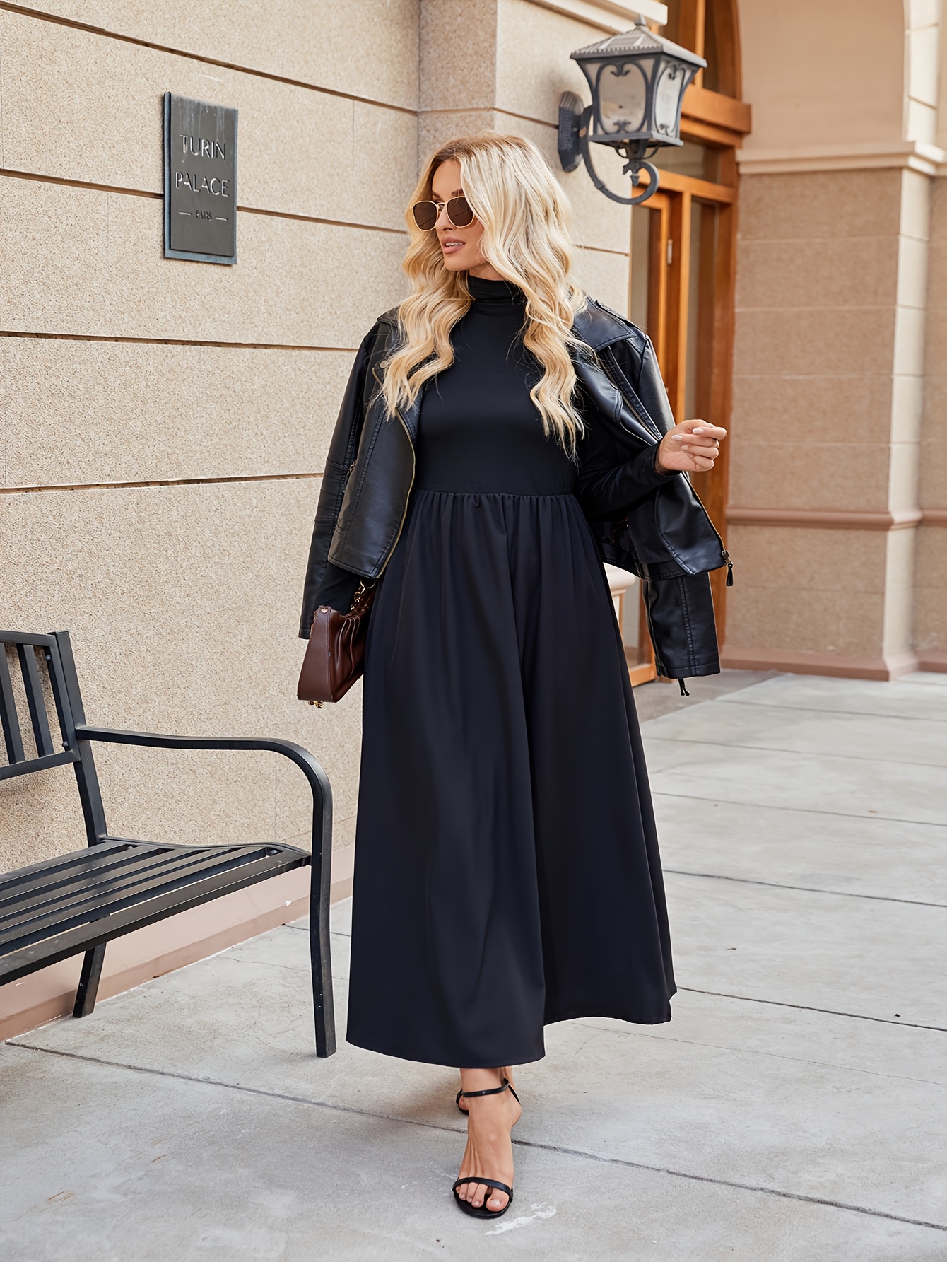knee length dresses for ladies Black Knit Flowy Midi Dress Xs main image 0