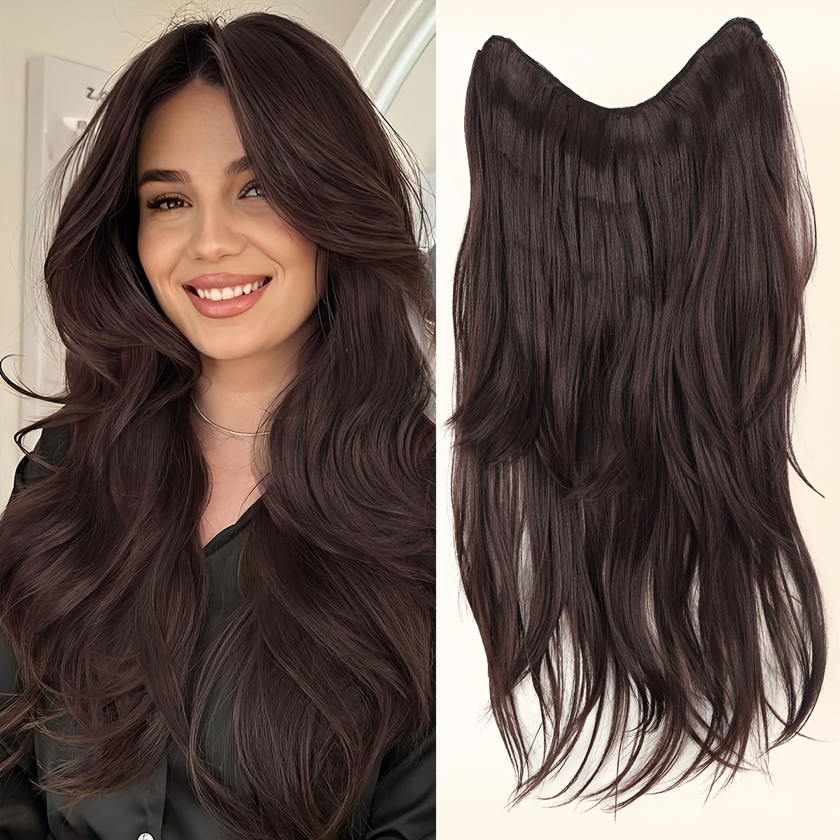 TEMU Extensions de cheveux à clips longues et bouclées de de 26 pouces pour femmes, perruque résistante à la chaleur, adaptée à un et , perruque à