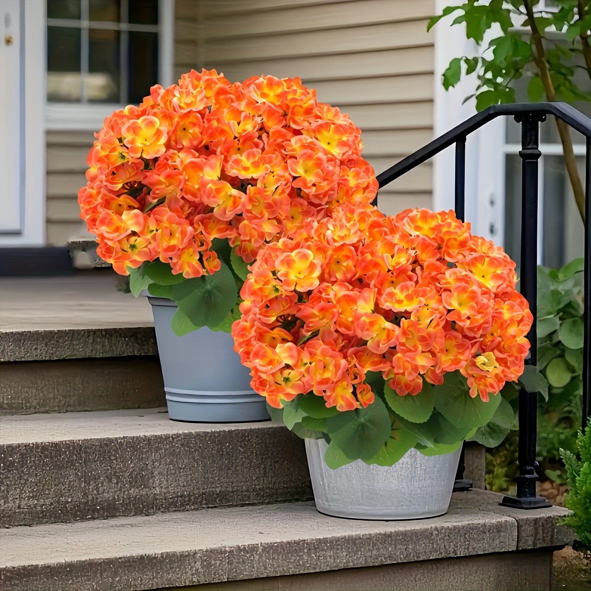 E-shop 90 Blumen große künstliche Geranien – Realistische orangefarbene Blumen, UV-beständige Innen-/Außendekoration für Hochzeiten, Veranden,