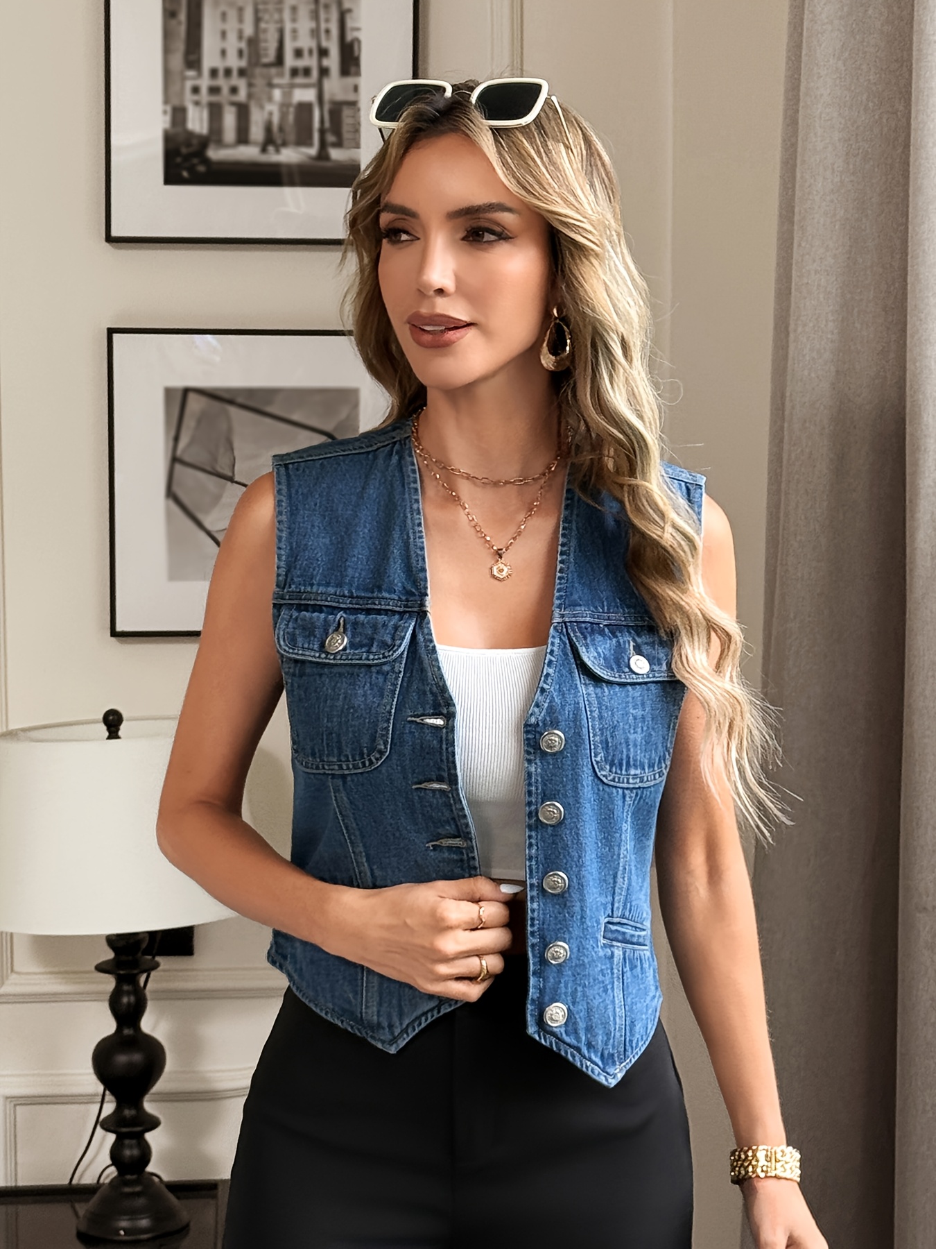 Sleeveless Denim Top Outfit Style Denim Vest Top Womens Fall