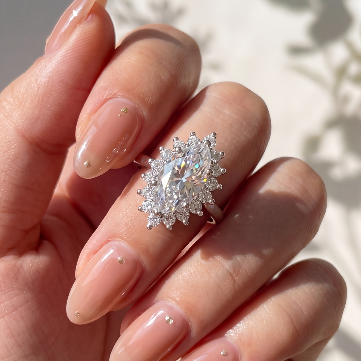 Women's Marquise Halo Engagement Ring, Luxurious Wedding Gift