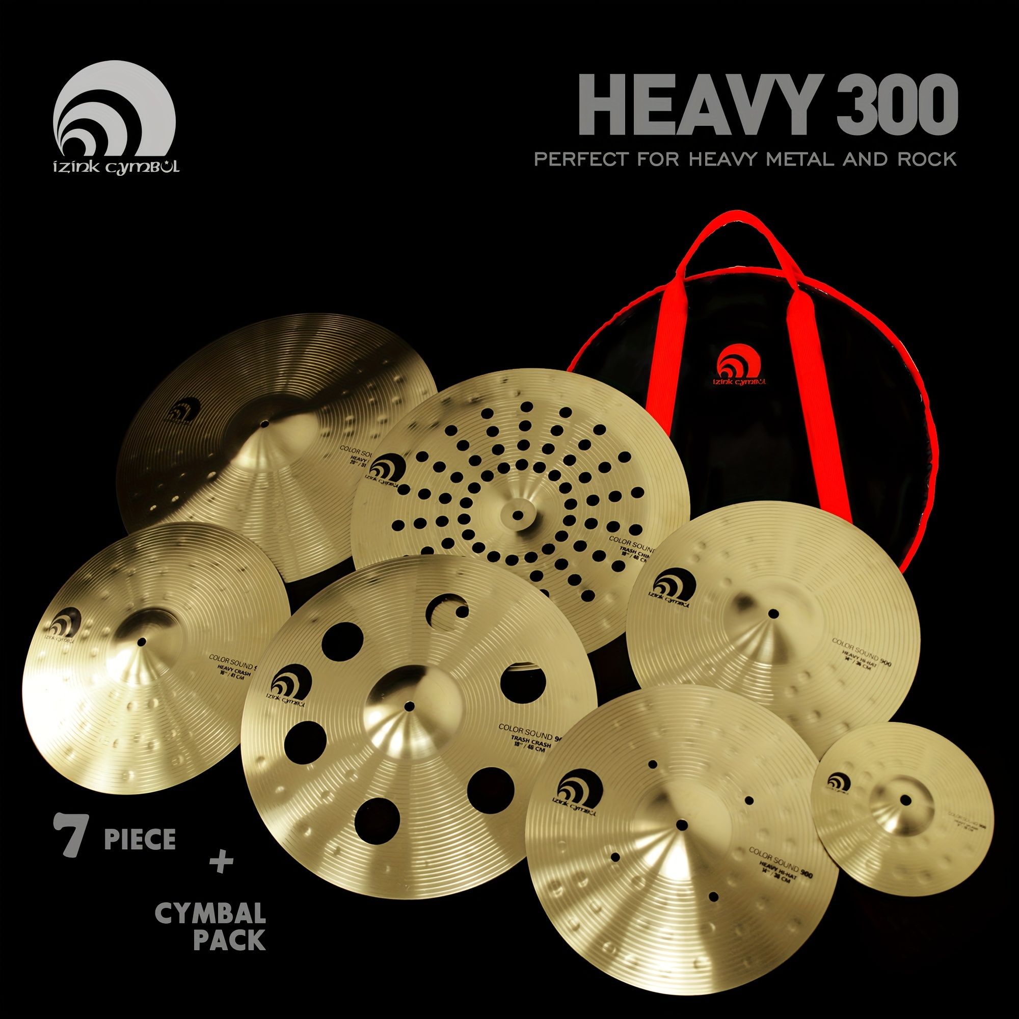 JBK DRUMS Cymbals, Cymbal Set, 7 Cymbals + 1 Cymbal Bag, * Cymbal Set,, Cymbal Bag, Golden.
