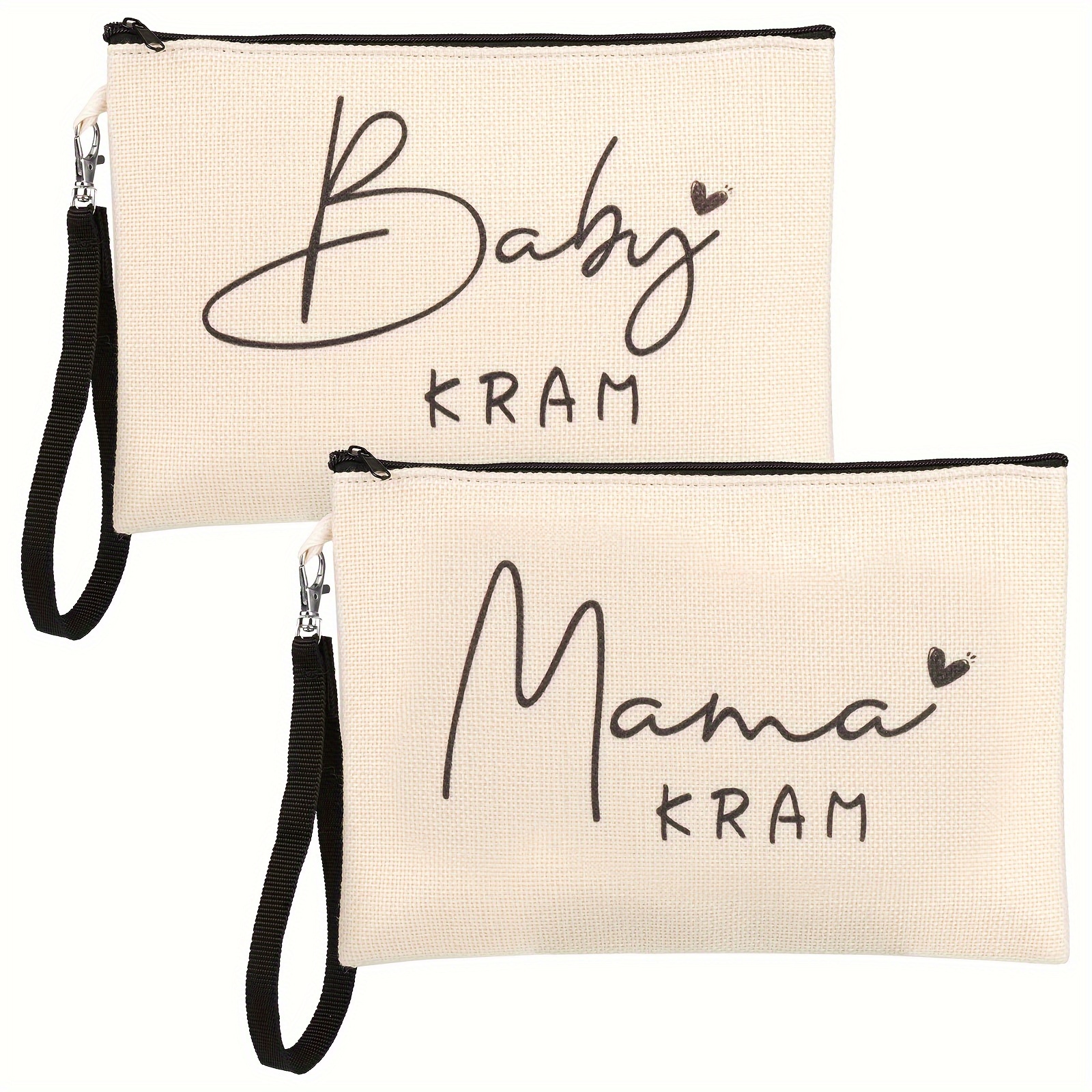 

2pcs Coidea Canvas Cosmetic Bags For Moms - " Krám" & "mama Krám" Designs, With Black Zipper, Ideal Gifts For Expectant & , Non-waterproof, Bag For Mom, Coidea