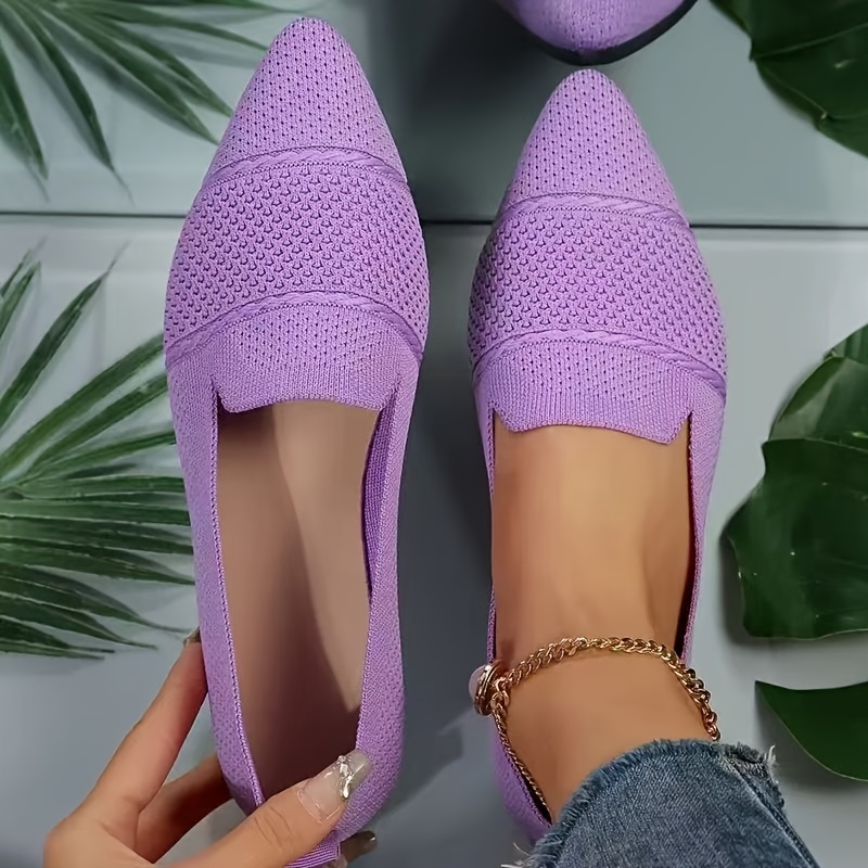 Elegant Ballet Flat Shoes For Women, Slip-On Breathable Soft Sole Daily Knitted Ballets, Point Toe Daily Wear