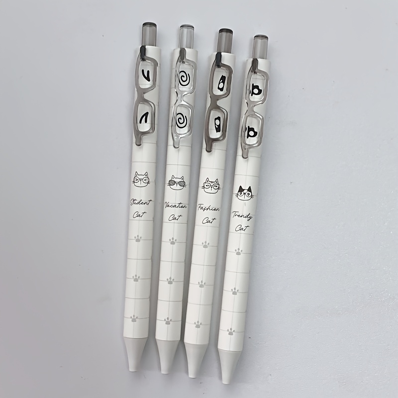 TEMU 4pcs Glasses Frame Pen 0.5mm Quick Pen Cat Pattern Writing Pen Creative Gel Pen Office Supplies