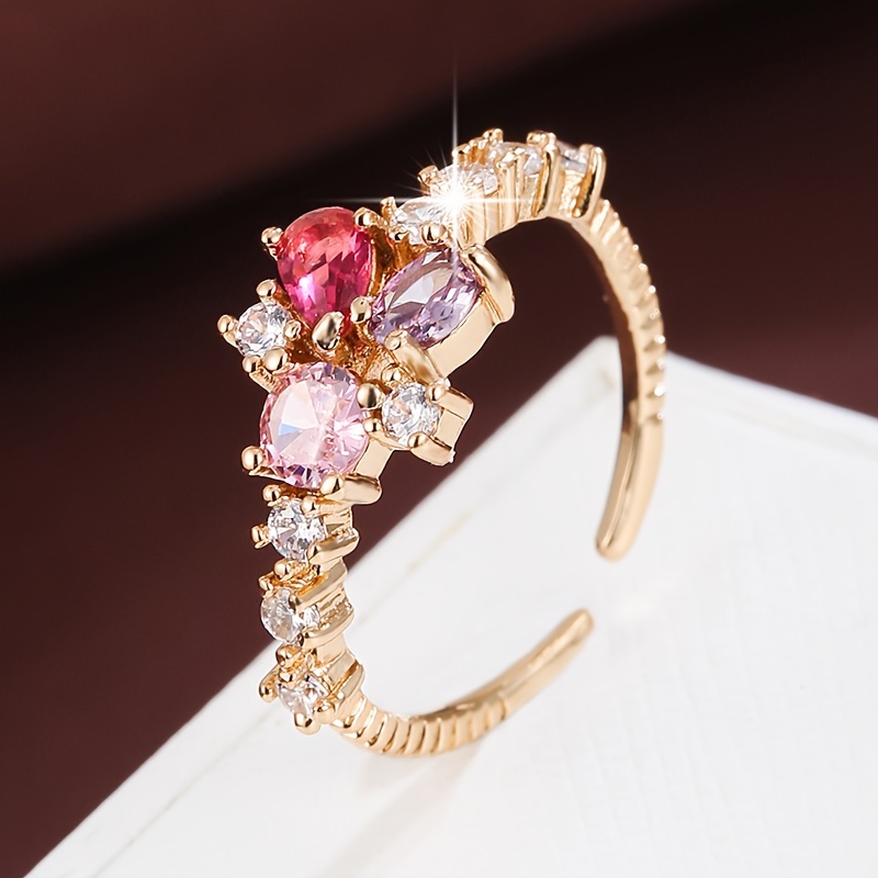 Easy Small Flower Inlaid Synthetic Zirconia Adjustable Women's Ring
