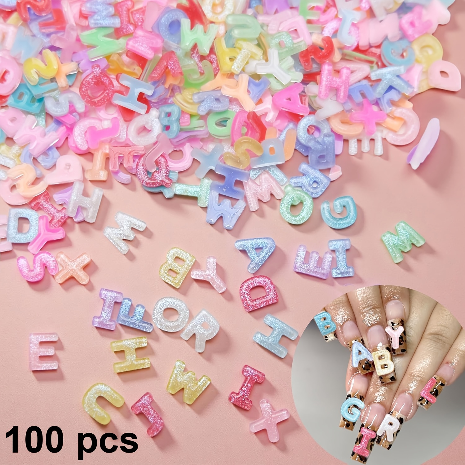 100pcs Bag ( Wholesale Suitable For Parties) Resin Ice-through Rhinestone Nail Art Letters - Suitable For Festivals, Events, Nail Decorations, Professional For Women' Nail Accessories, Resin Gems
