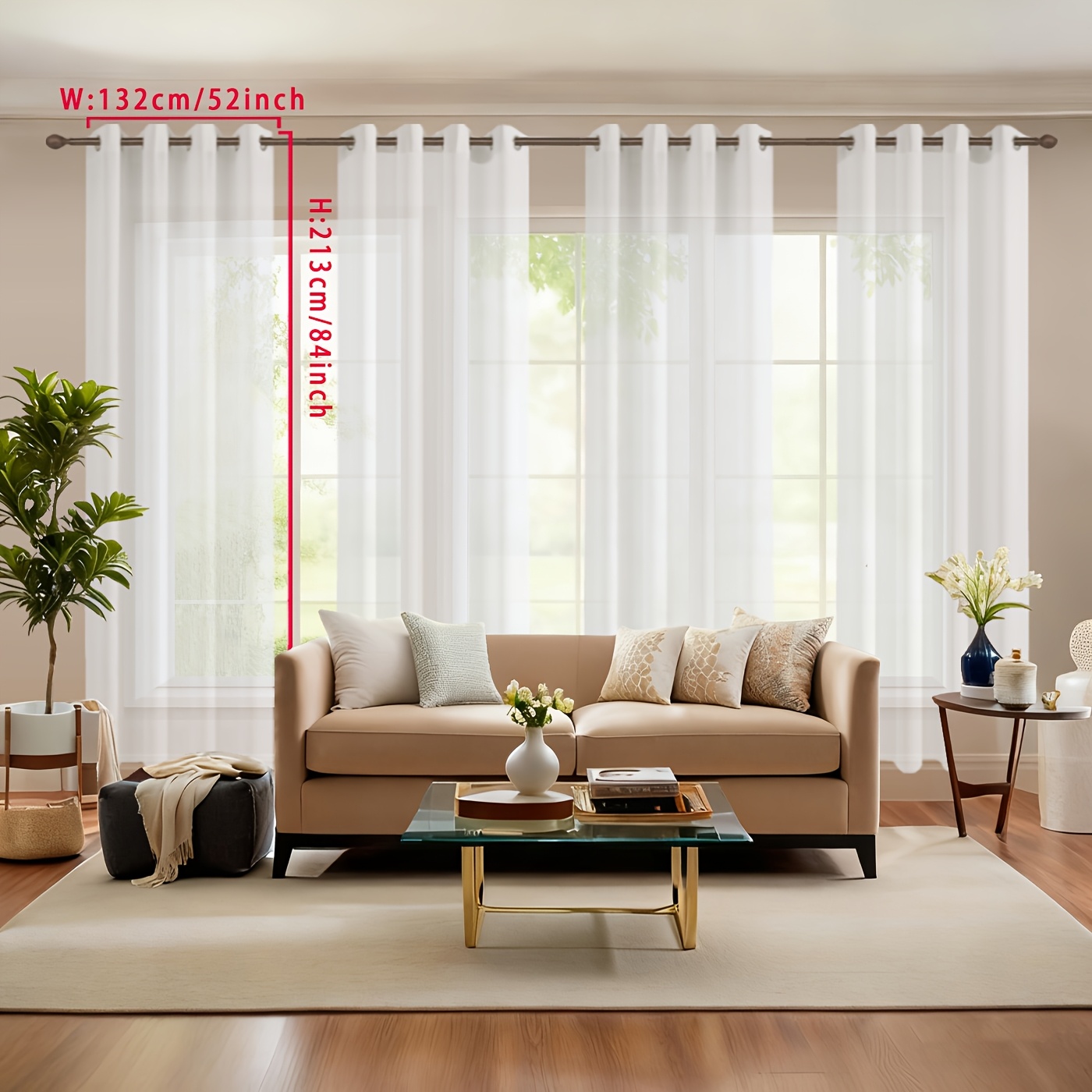 TEMU 4pcs Transparent Polyester Curtains With Metal Rings - Suitable For Bedroom, Living Room, And Balcony Windows, Sheer Curtains For Bedrooms,