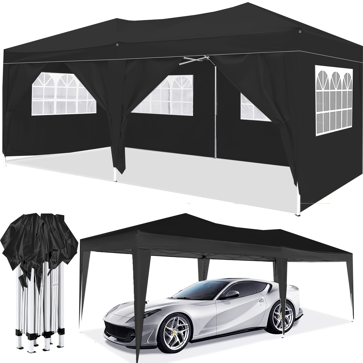 

10'x20' Ez Pop Up Canopy Outdoor Portable Party Folding Tent With 6 Removable Sidewalls + Carry Bag + 4pcs Weight Bag