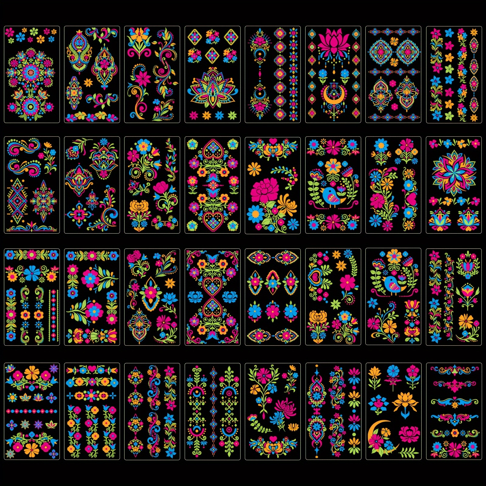 Image of 110+ In The Dark Tattoos For Men Women - Rave Festival Body Art Stickers, Black Light Reactive Party Favors, Neon Tribal Face Paint Alternative