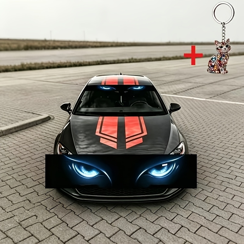 2026 -in-the-dark Blue Eye Pattern Car Windshield Sticker, Includes Free Cat Keychain, Universal Windshield Decoration - Scratch-resistant, Vehicle Car Decal