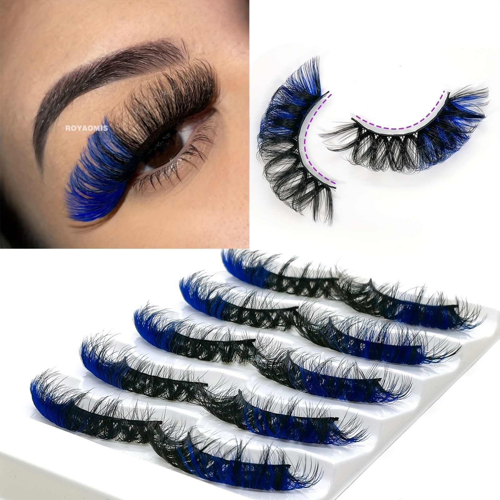 

Valentine's Pairs Dd False Eyelashes Set, Fluffy Colored Mink- Lashes, Reusable, Extra 0.07mm, Mixed Lengths 13-21mm, With Blue For Christmas, Halloween, Valentine's Day