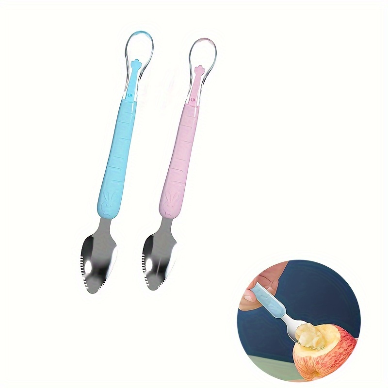 

Goxawee 1pc/2pcs Double Head Silicone Food Spoon, Food Feeding Silicone , Stainless Steel Fruit Mud Spoon For Purees, , Yogurt, Pasta, Oatmeal (blue, Pink)