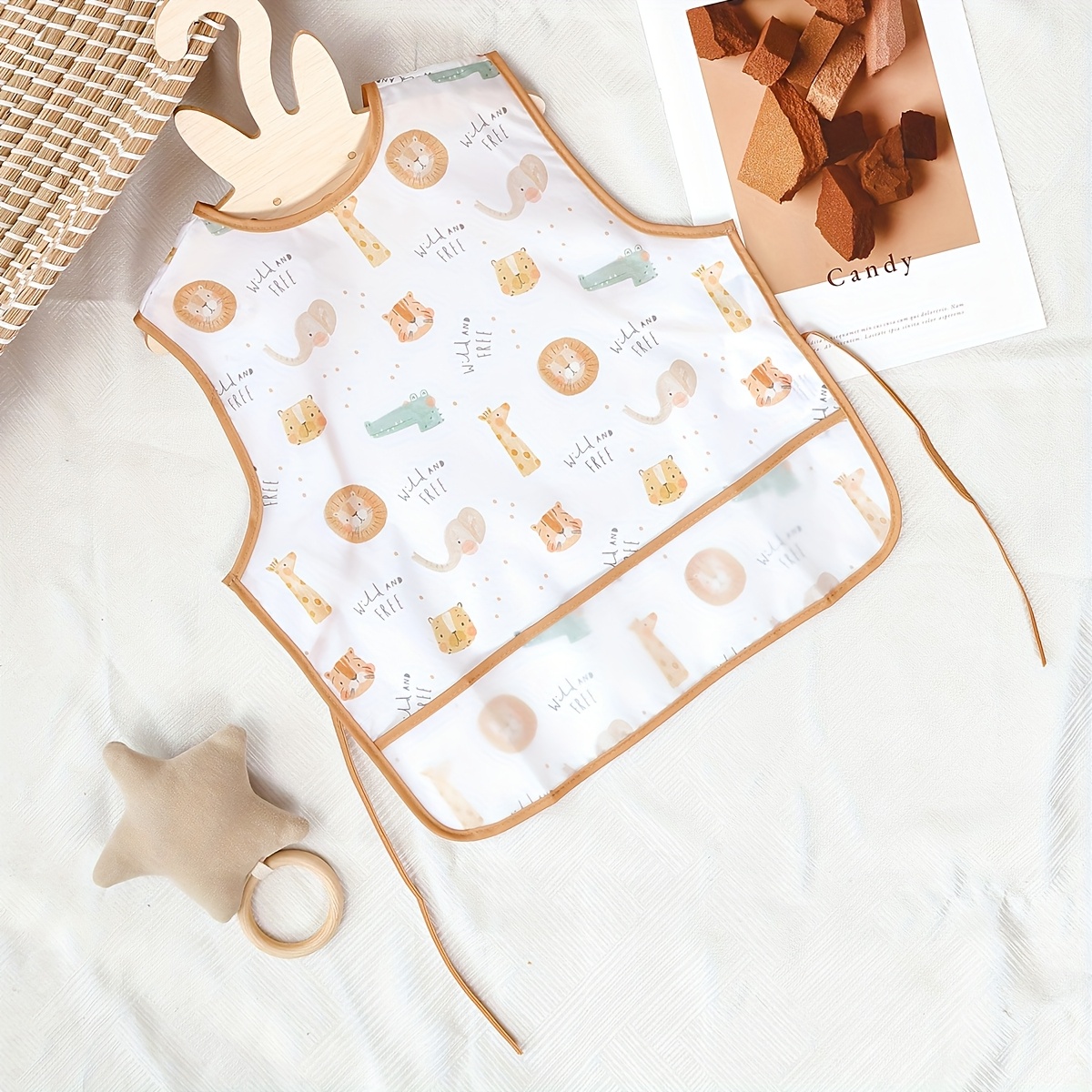 1pc Washable Soft Sleeveless Toddler Bibs,large Pocket Eating Smock 6-36 Months