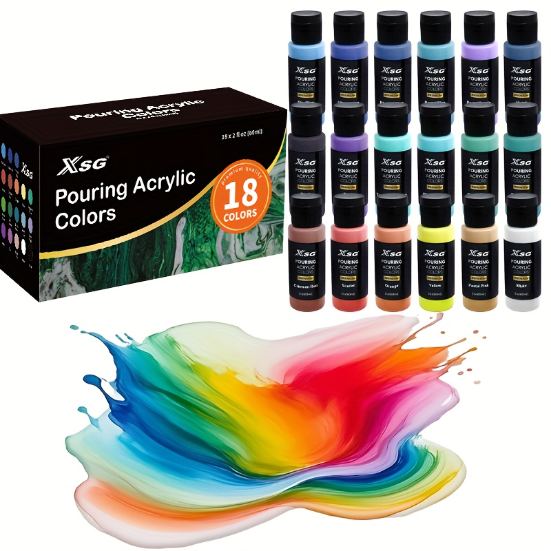18 Colors Acrylic Paint | Long-lasting, Water-based, 2 Ounces Each, Suitable For Canvas, Wood, Craft Tiles, Ideal For Beginners