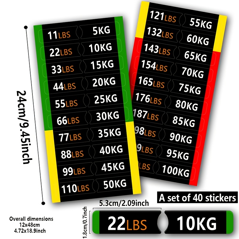 TEMU Set di adesivi per etichette di peso per attrezzature fitness, adesivi per la marcatura delle attrezzature per l'allenamento della , stili