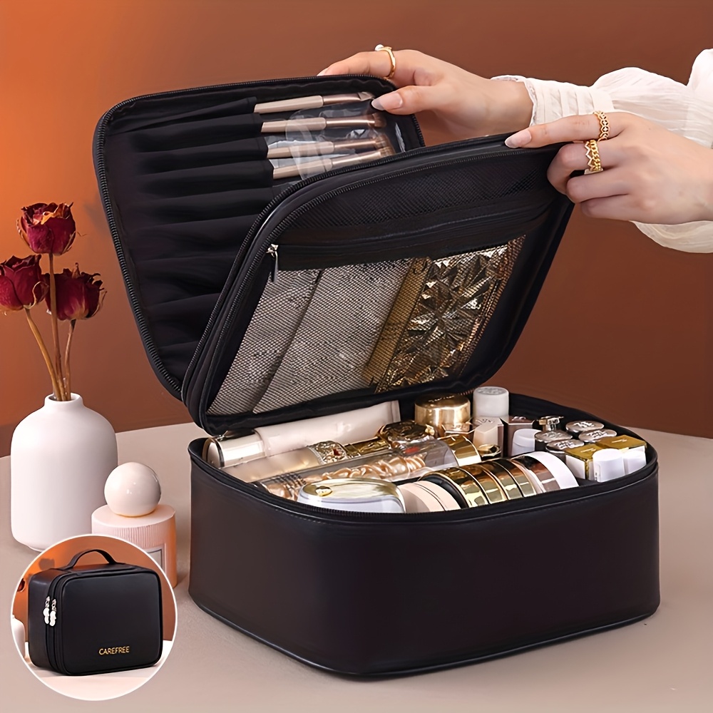 TEMU High-value Multi-functional Cosmetic Bag, Portable Toiletry Pouch For Travel And Business Trips, Large-capacity Cosmetic Organizer With