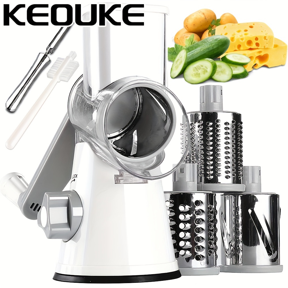 

Rotary Cheese Grater With Handle Vegetable Cheese Slicer Grater For Kitchen 3 Changeable Blades For Cheese Potato Zucchini Nuts Chocolate-white
