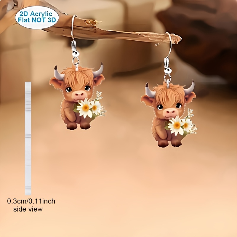 TEMU 2d Flat - 2d-1 Cute Cow Pendant Earrings, Everyday Party Additions, Holiday Gifts