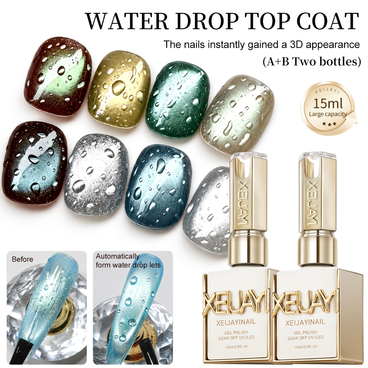 Image of 2pcs 15ml Water Drop Topcoat (a+b) Nails Instantly 3d Smooth And Easily Glossy Effect