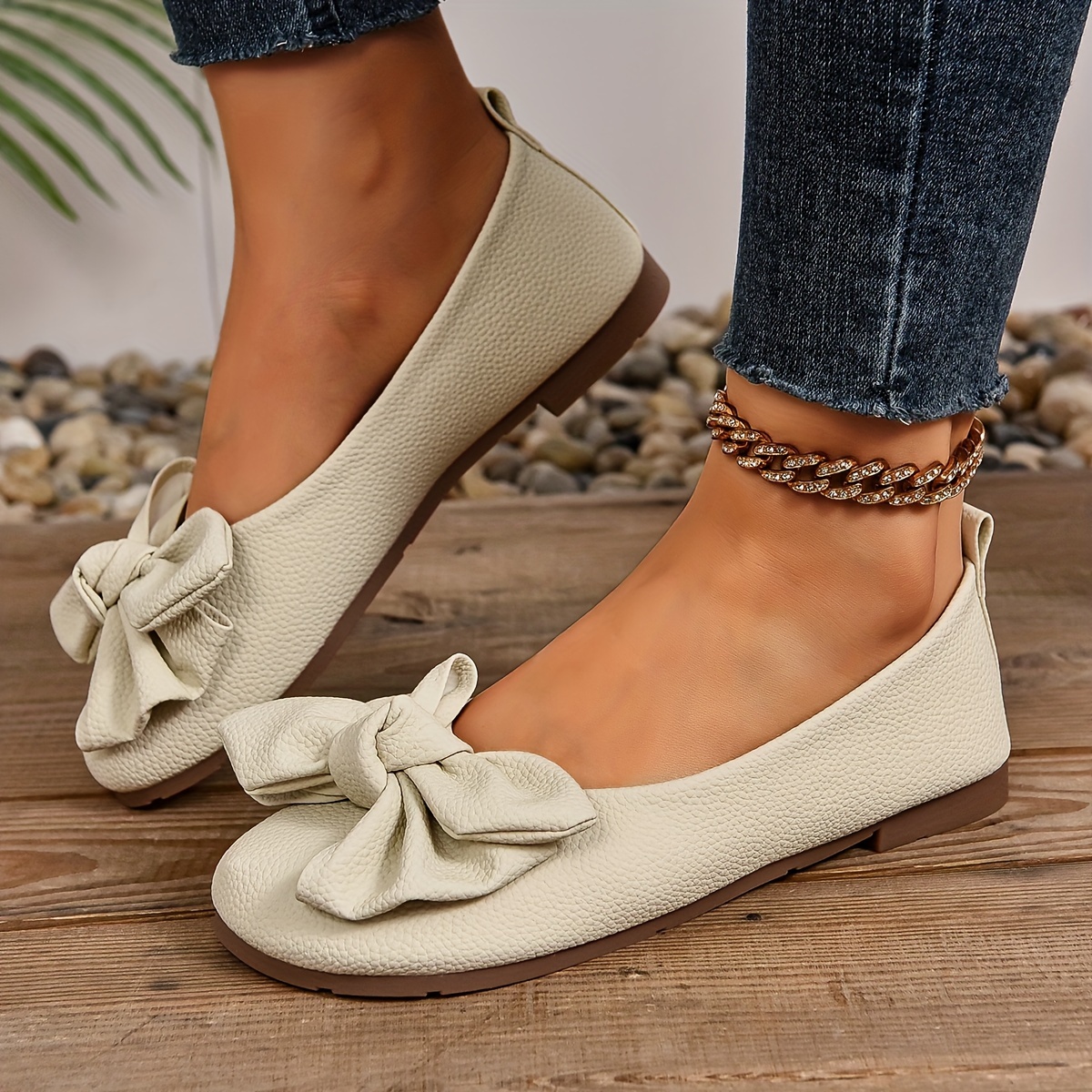 women s solid color elegant flats bowknot decor slip details 2