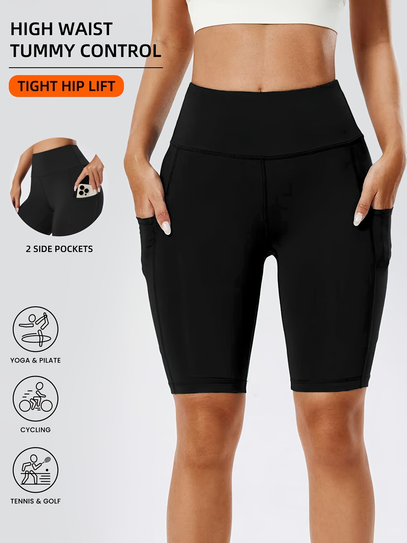 womens high waisted elastic comfortable breathable side pocketed   outdoor sports casual cycling yoga fitness solid color 1pc   pants
