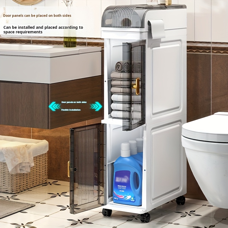 1Pc2/3/4-Layer Shower Supplies Rack, Single Door Storage Cabinet, Bathroom Storage Rack, Multi-Functional Ultra-Thin Rack - Suitable for Kitchen And Bathroom Gaps, Shower Caddies