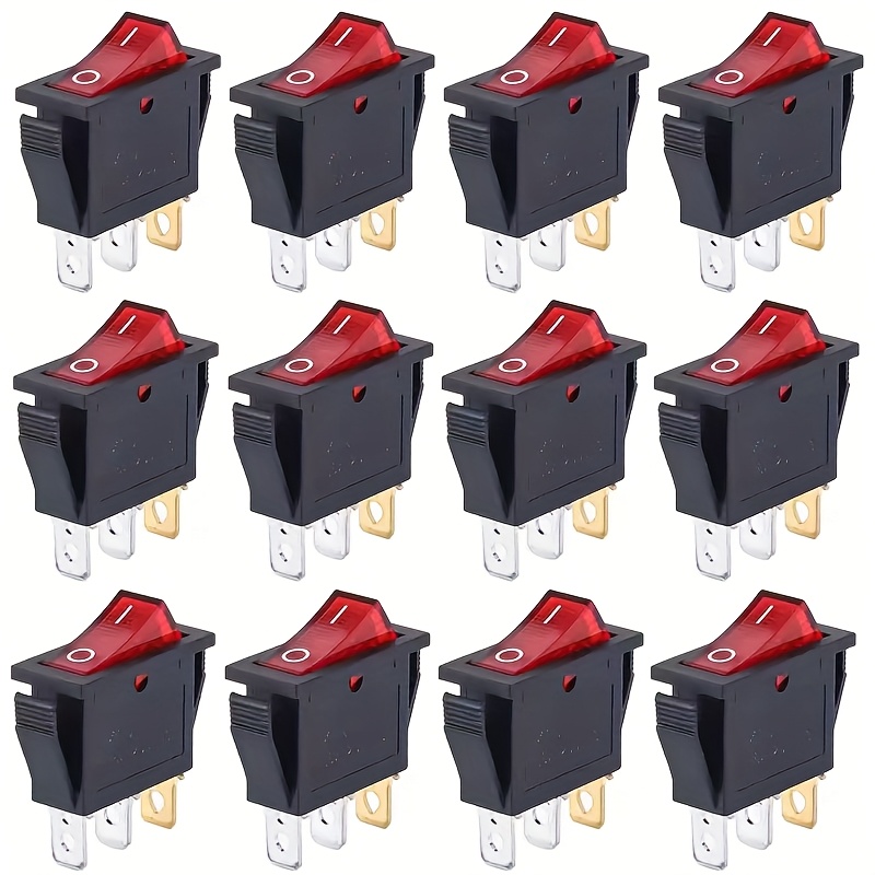 12 rocker switches with led 3 pins 2   on off   power switch   in red yellow blue and green suitable for electrical devices boats cars and industrial control toggle switches