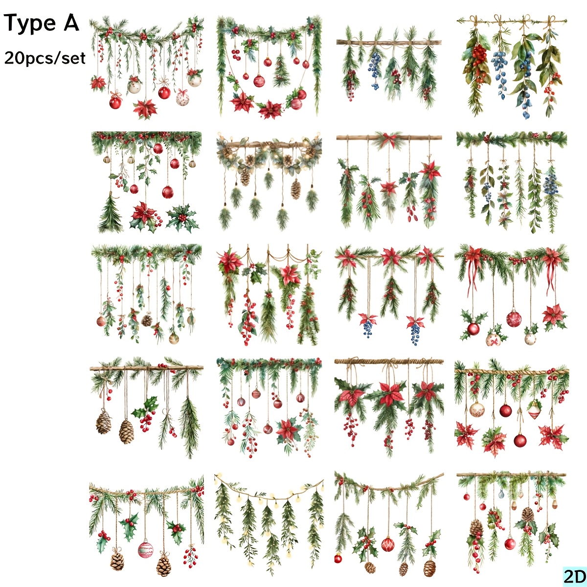 TEMU A Pack Of Handmade Creative Retro Christmas Decoration Series Christmas Hanging Plant Stickers Suitable For Garbage Diary Notebook Decoration
