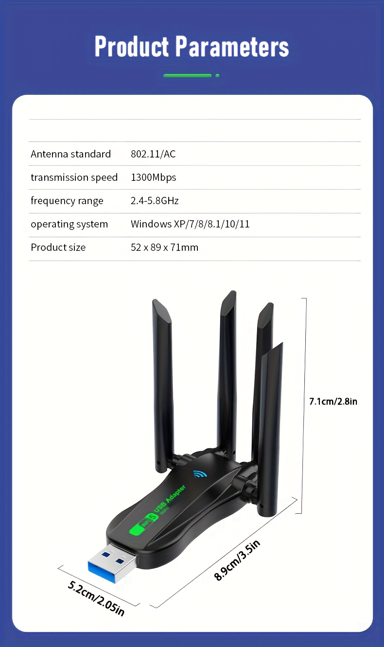BT+WIFI Wireless Netzwerkkarte, Wireless USB Adapter, 2-In-1 4.2 + Dual-Band WIFI 1300M, Simultaneous Dual-Band, High-Speed Internet Zugang, Plug And Play ohne Treiber, BT+WIFI Internet und Arbeit stören sich gegenseitig nicht