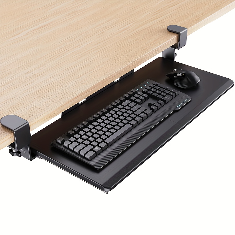 TEMU Ergonomic Under-desk Keyboard Tray, Height And Angle Adjustable, Slide-out Large Keyboard Tray, Black, For Home Offices, Standing Desks (