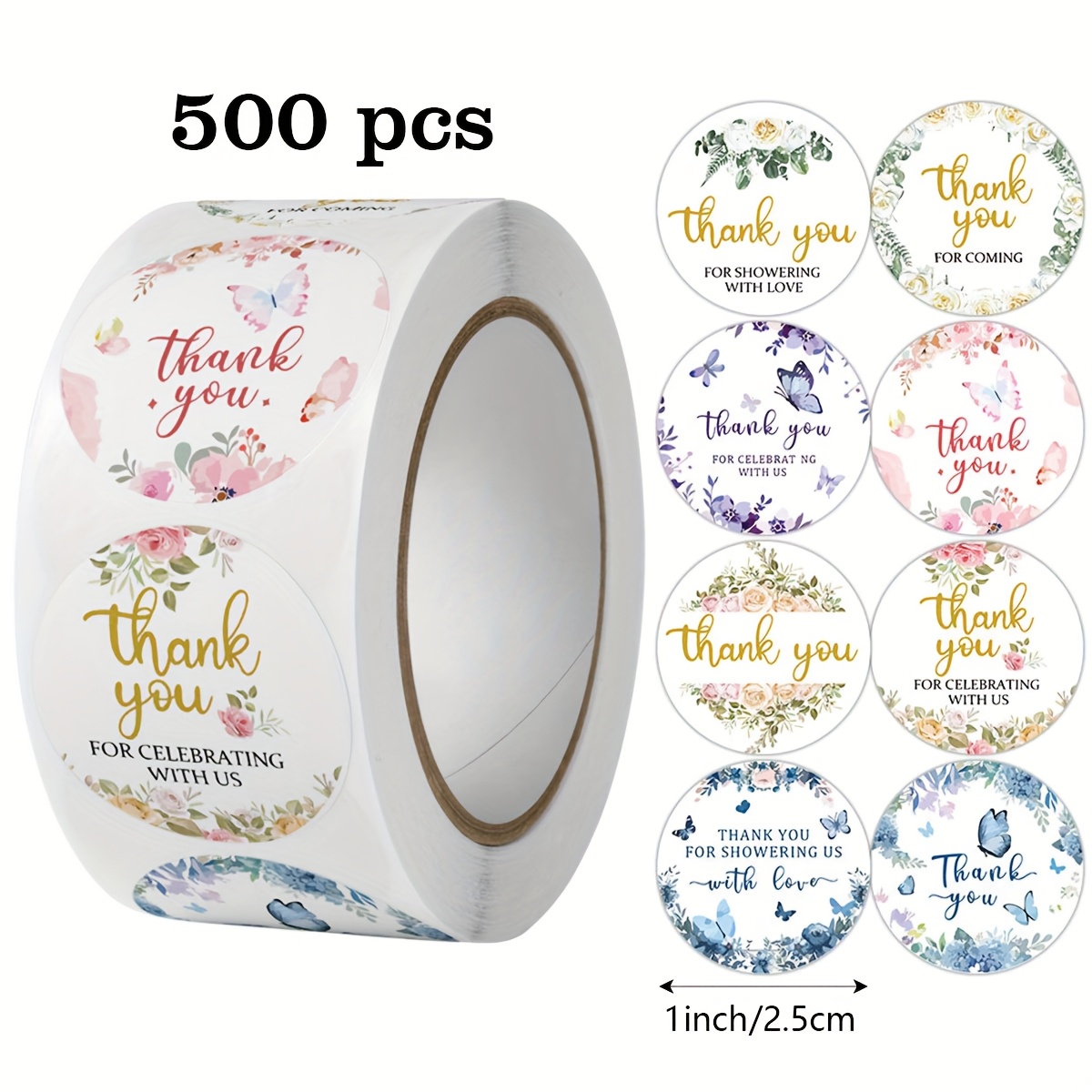 TEMU Set da 500 adesivi colorati con "Grazie" a forma di , rotondi da 1 pollice, 8 design, per feste, scrapbooking, decorazioni fai da te, per