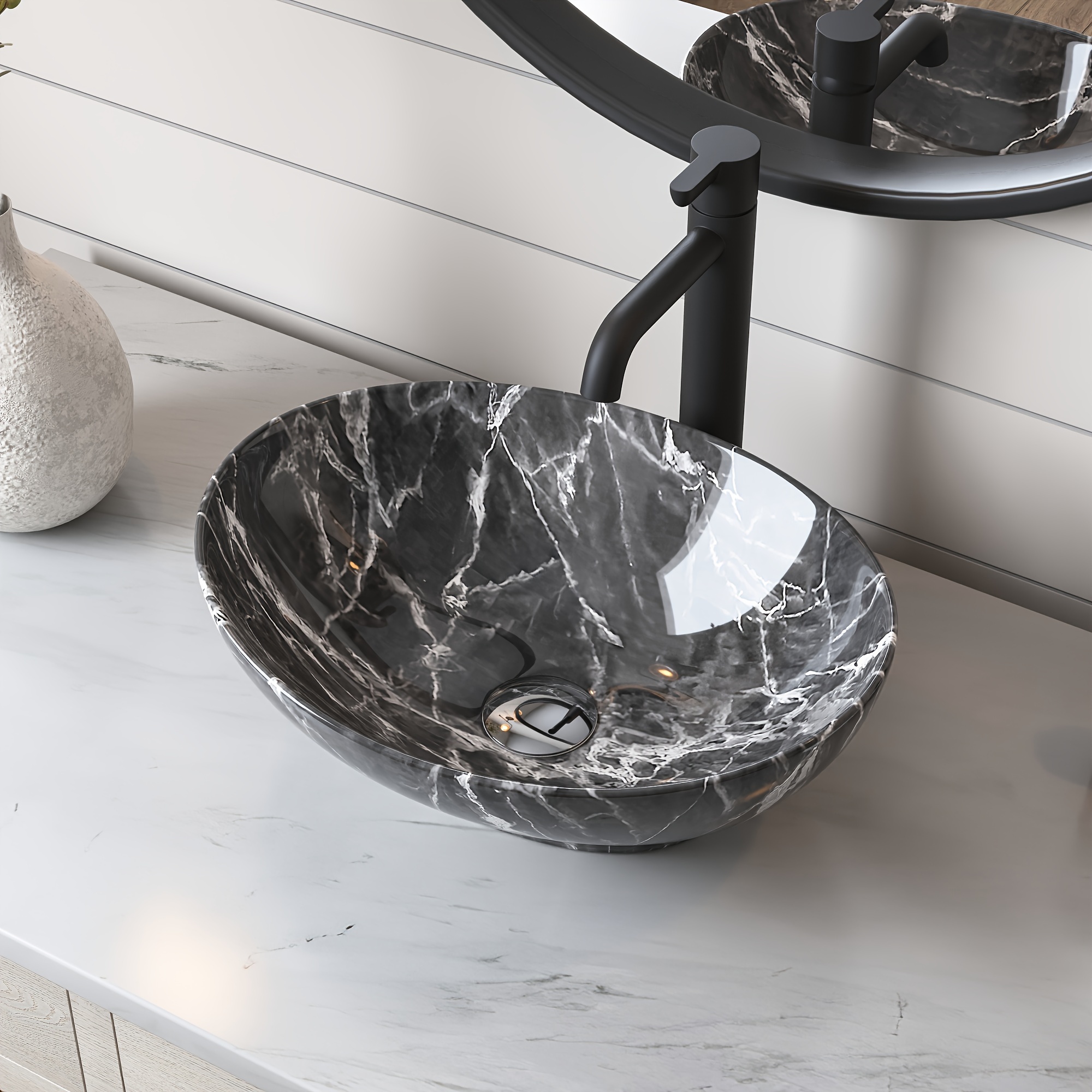 

Bathroom Vessel Sink, Deervalley 16"x13" Oval Bathroom Sink Nordic Marbling Vessel Sink For Bathroom Ceramic Modern Sink Egg Shaped Above Counter Bathroom Vessel Sink Art Basin Bowl Sink, Dv-1v0089