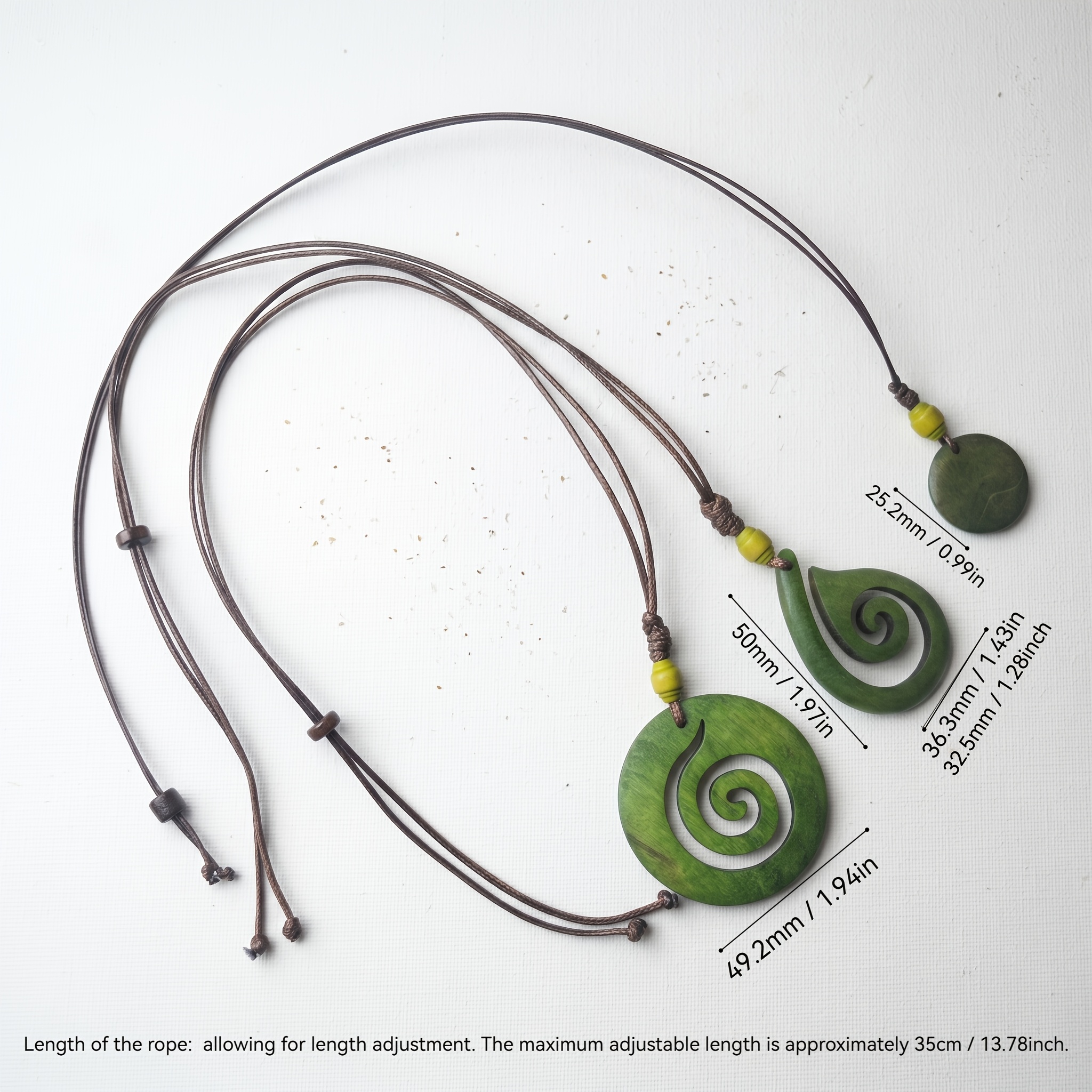 Bohemian Wood Spiral Necklace with Adjustable Wax Knot