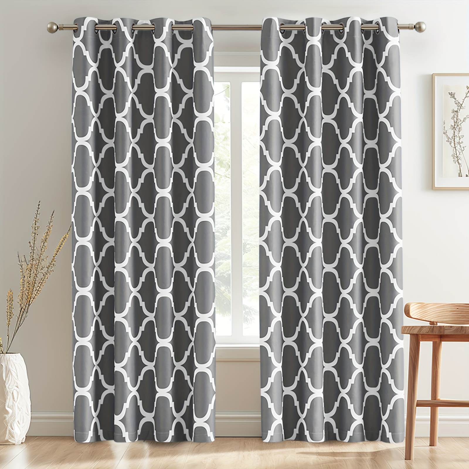 

1pc Moroccan Pattern Fashion Curtains Thermal Insulated Grommet Room Darkening Drapes For Living Room, Home Decor