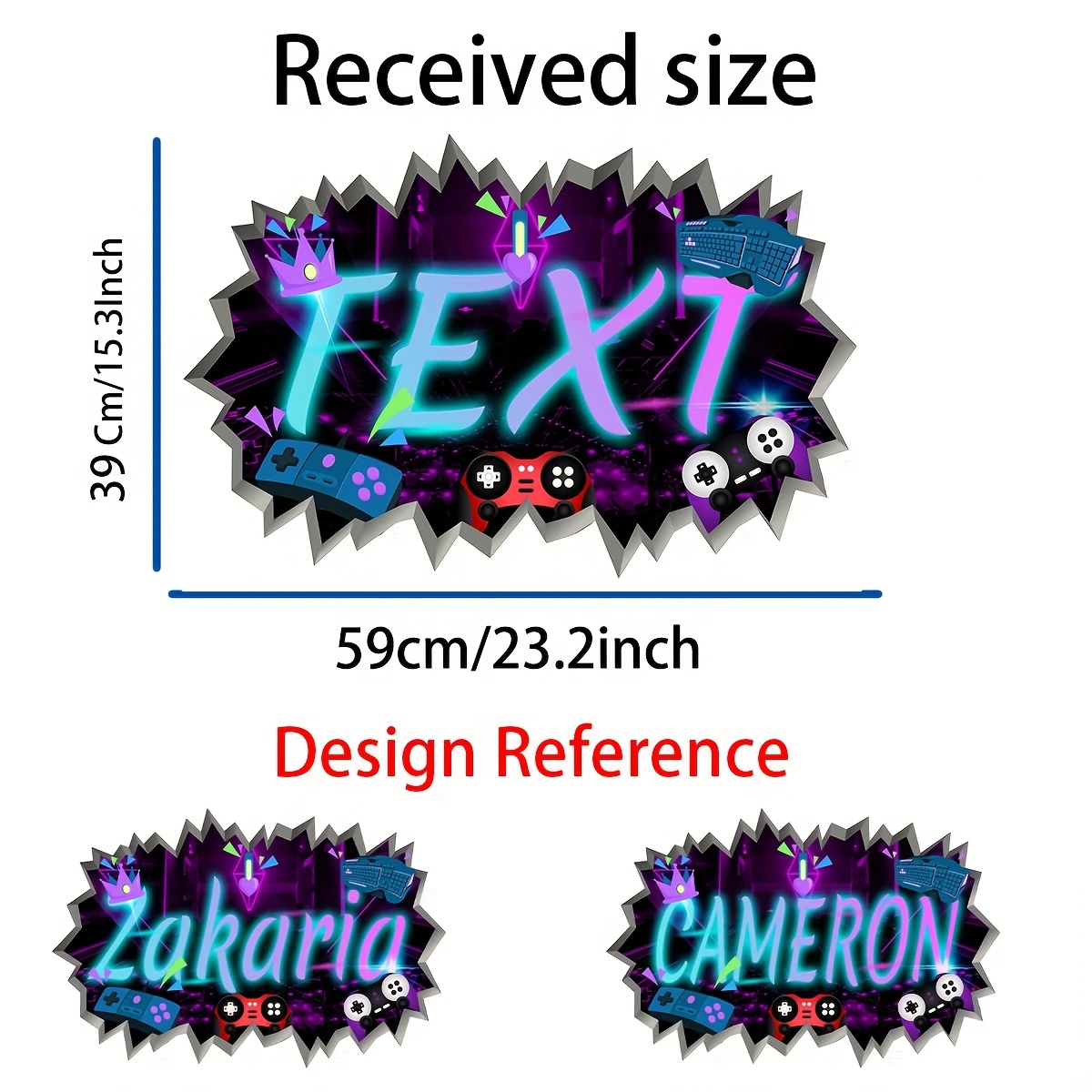 TEMU Gepersonaliseerde Naam/Text Custom Gaming Muurstickers - Neon Ontwerp met Controllers - PVC Zelfklevende Gamekamer Decor voor - Woonkamer,