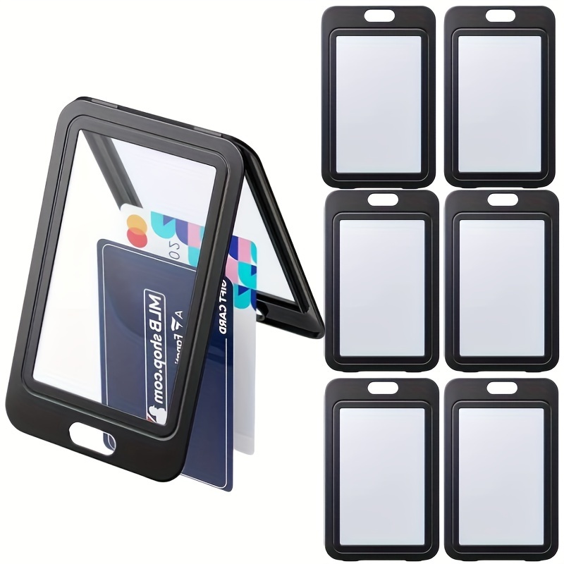 

5-pack Transparent Plastic Id Badge Holders, Dual-sided Vertical Card Protector With Thumb Slot For Quick , Office Use, Waterproof Hard Case For Credit Cards, Licenses - Black