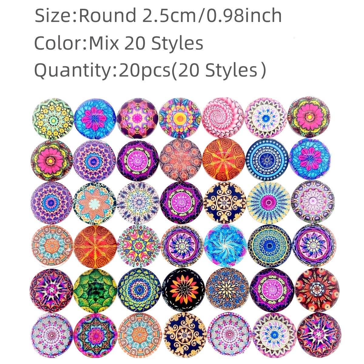 Image of 1.8cm/2.0cm/2.5cm 20pcs Flatback Glass Cabochons /half Round Patches Mixed Styles For Diy Projects Jewelry Making, Diy Craft Materials