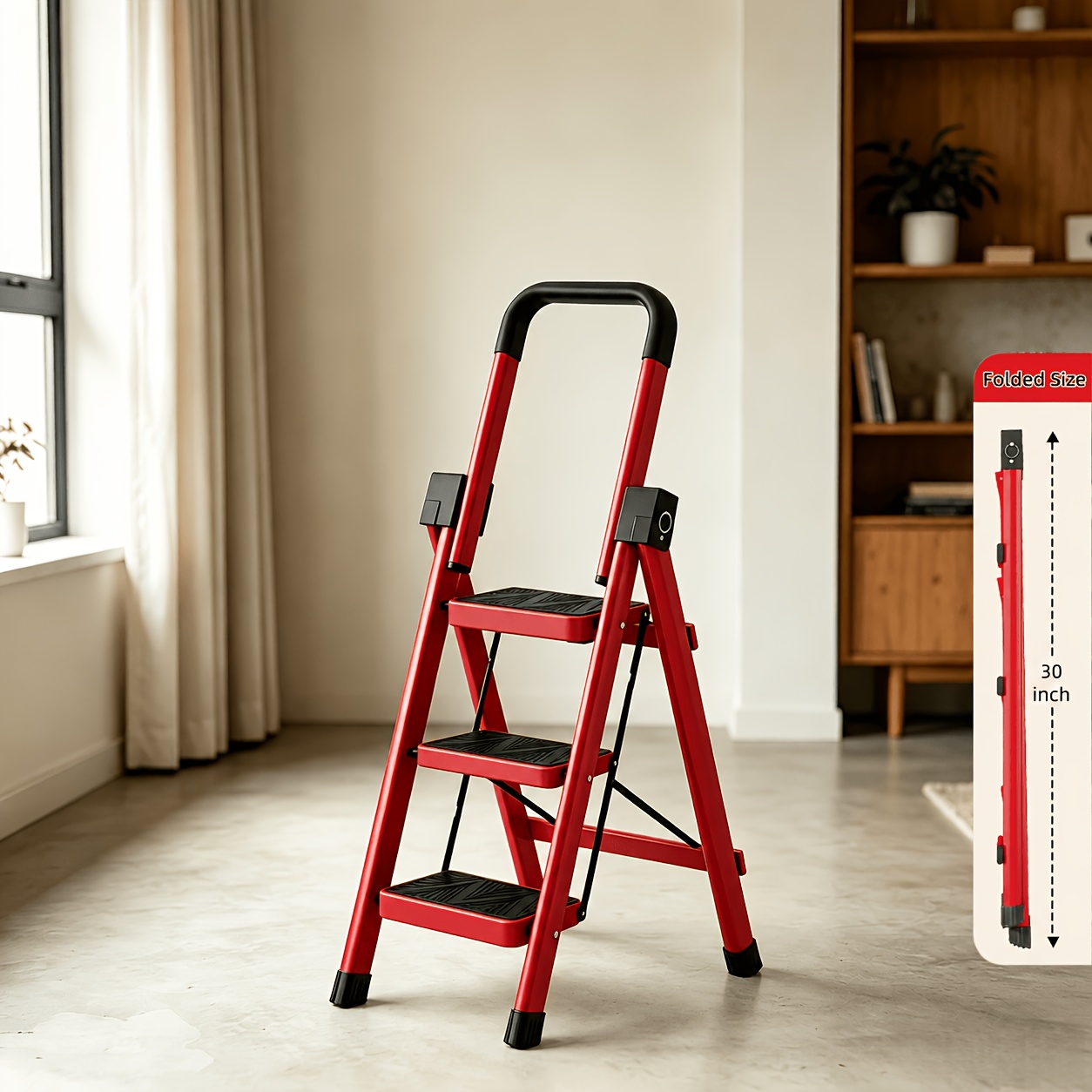 TEMU Foldable Anti-slip Iron Step Ladder 550lbs Capacity, 2 To , Rustproof Compact Portable Home Ladder For Indoor Maintenance-pipe Thickness 1mm