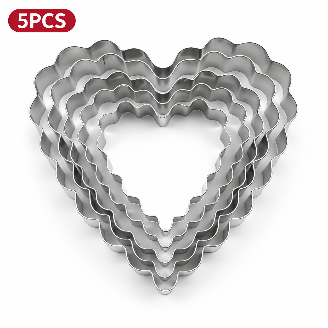 TEMU 5pcs Heart-shaped Cookie Cutter Set, Stainless Steel Pastry Cutter Set, Heart-shaped Cookie Molds, Baking Tools, Kitchen Accessories