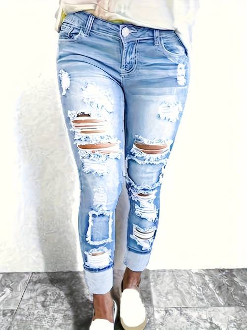 casual fit ripped denim jeans with a washed end