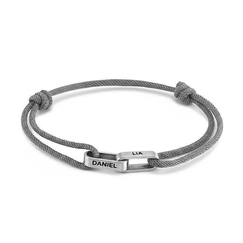 Custom Couple Name-Engraved Adjustable Knot Bracelet, Unisex Gift