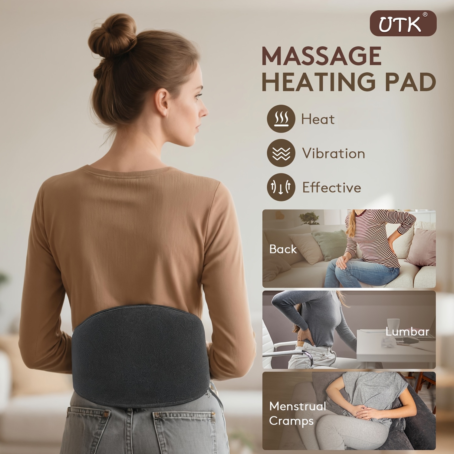 utk stone heating pad for lower adjustable 103 159 f temperature 3 level vibration usb powered   for waist lumbar abdomen   ideal gift   textured surface massager Product details 5