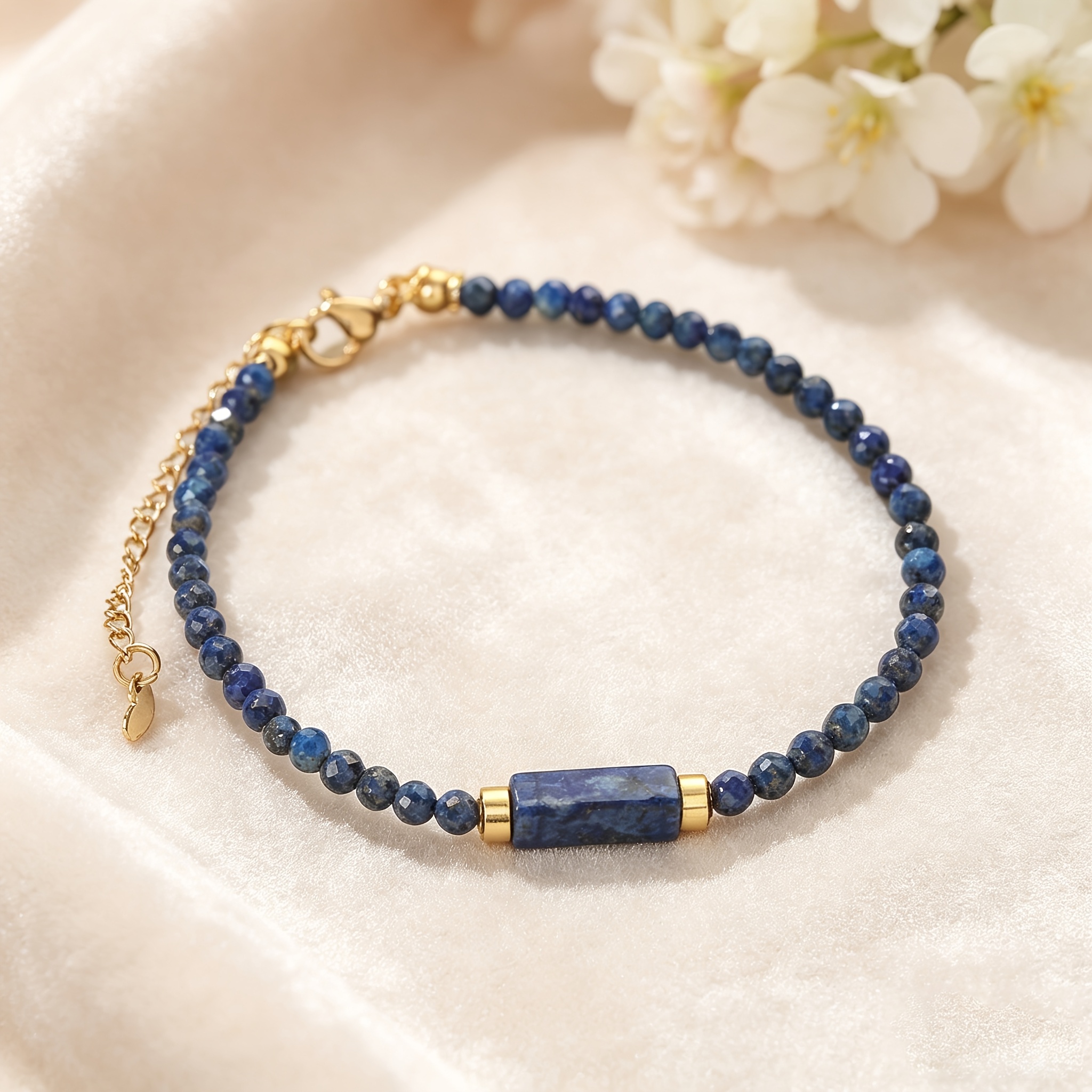 TEMU Natural Bracelet For Women, Bohemian Natural Stone Bracelet With Rectangular & 3mm Round Beads, Accented With Golden Spacers, Ideal For Casual
