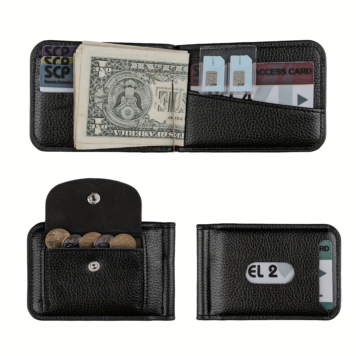 

1 Pack Men's Slim Money Clip Wallet, Minimalist Ultra-thin Pu Leather Bifold With Coin Purse, Multi-slot Unlined Cash Holder, Black - Do Not Wash