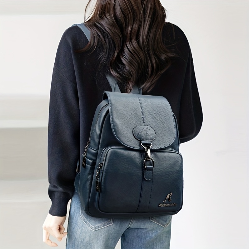 womens genuine leather backpack vintage backpack with zipper closure adjustable shoulder straps front flap pocket elegant everyday formal bag in brown durable polyester lining for women versatile carryall Product details 6