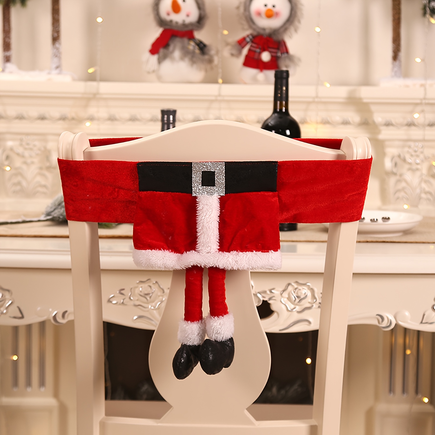 TEMU New Christmas Chair Cover, Creative Santa Belt Backrest Cover, Christmas Table Party Atmosphere Decoration Prop, And Dust-proof Table Chair