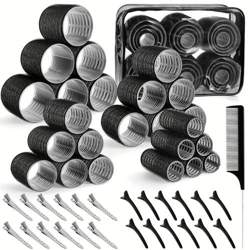 4 sizes hair rollers set 50pcs jumbo curlers for long short hair and bangs with clips