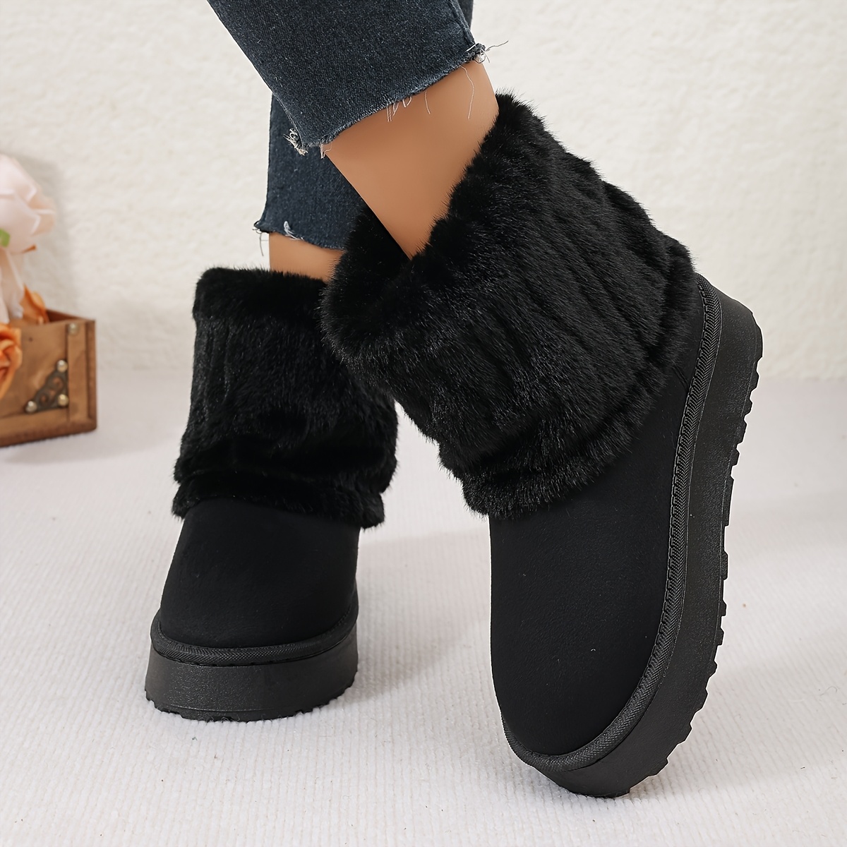 TEMU Winter New Thickened Plush Snow Boots Women's Thick-soled Non-slip Warm Shoes Outdoor Cold-weather Short Boots